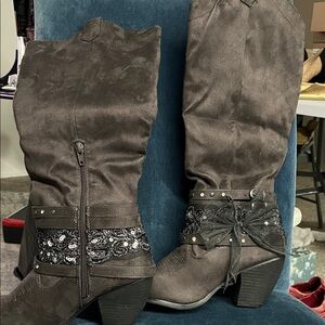 Not Rated Black Heeled Boots with Lace and Bow